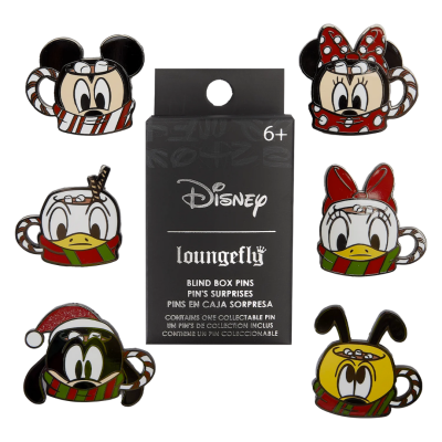 Pins Disney Loungefly em forma de canecas com personagens festivos