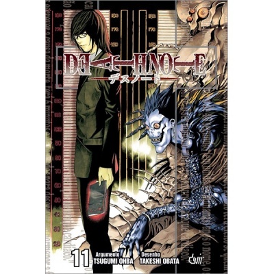Capa de manga Death Note com personagens e texto em estilo anime