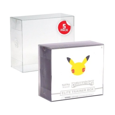 Caixa transparente e caixa Elite Trainer Box Pokémon com Pikachu