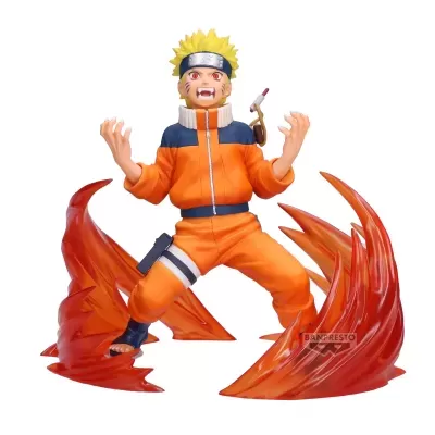 Figura de ação do personagem Naruto em fato laranja e chamas vermelhas