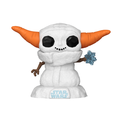 Figura colecionável Funko Pop Grogu boneco de neve com chifres laranja e floco de neve azul