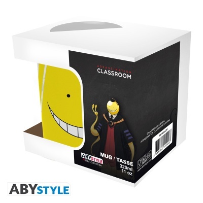 Caixa para caneca com design ASSASSINATION CLASSROOM e personagem amarelo sorridente