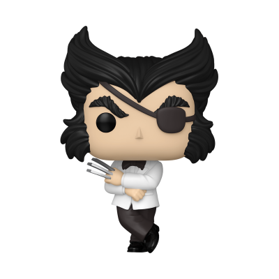 Boneco Funko Pop com cabelo preto espesso e monóculo castanho