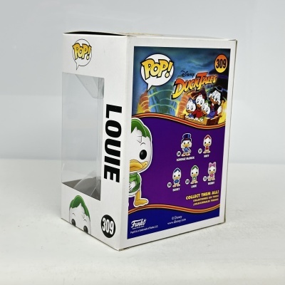 Caixa de Funko Pop com personagem Louie de Disney DuckTales e texto