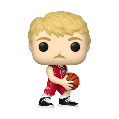 Figurina Funko Pop de jogador de basquetebol com camisa vermelha e bola de basquete