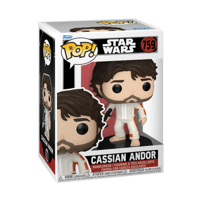 Funko Pop! Star Wars Cassian Andor com fatos brancos e detalhes laranja, número 759.