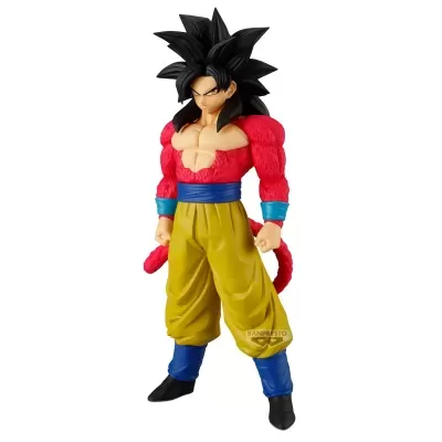 Figura de ação do personagem com cabelo preto espetado, roupa colorida e cauda vermelha