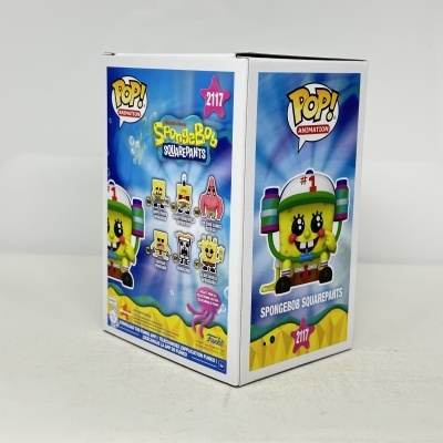 Caixa Funko Pop Animation SpongeBob SquarePants número 2117 com fundo azul e amarelo