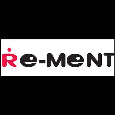 Logotipo da marca Rement em preto e vermelho sobre fundo branco