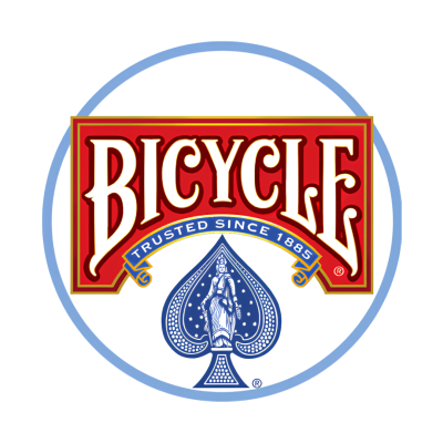 Logótipo redondo Bicycle com borda azul e texto em vermelho e azul