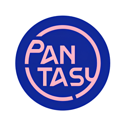 Logótipo azul redondo com texto rosa PANTASY