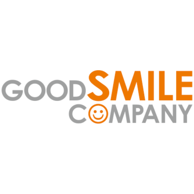 Logótipo GOOD SMILE COMPANY com texto cinzento e laranja e um rosto sorridente