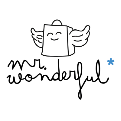 Logotipo saco de compras com asas e texto mr. wonderful