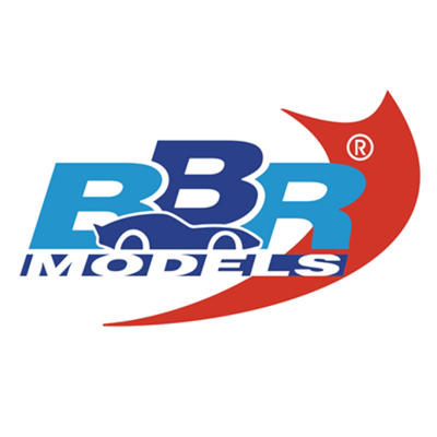 Logo da BBR Models com letras azuis e swoosh vermelho