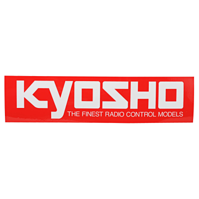 Adesivo vermelho com letras brancas KYOSHO e texto THE FINEST RADIO CONTROL MODELS