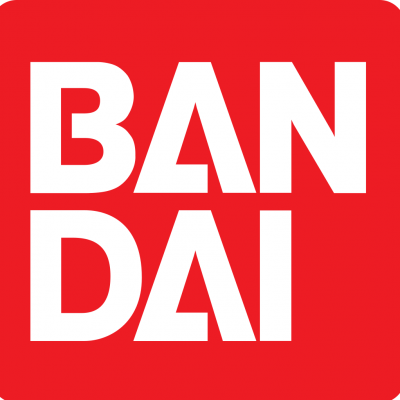 Logotipo branco da Bandai sobre fundo vermelho