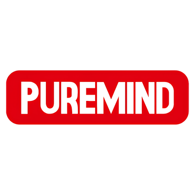 Logótipo PUREMIND em fundo vermelho rectangular arredondado