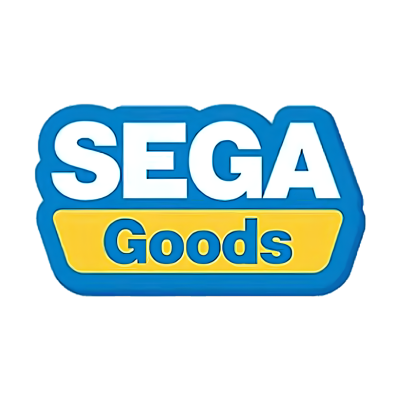 Logótipo da SEGA Goods azul, branco e amarelo
