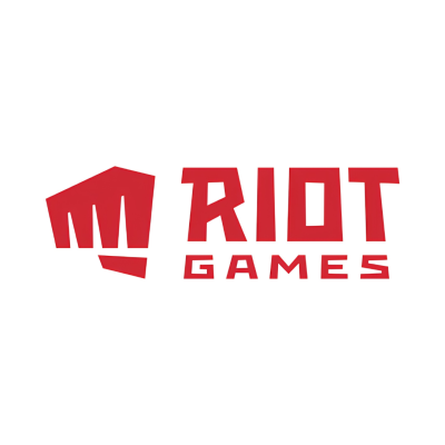 Logótipo vermelho da Riot Games em fundo branco com símbolo de punho fechado