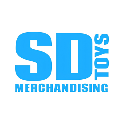 Logótipo azul com texto SD Toys e Merchandising em fundo branco