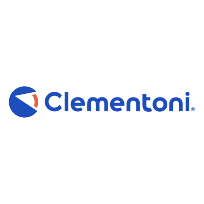 Logótipo da marca Clementoni azul com símbolo circular