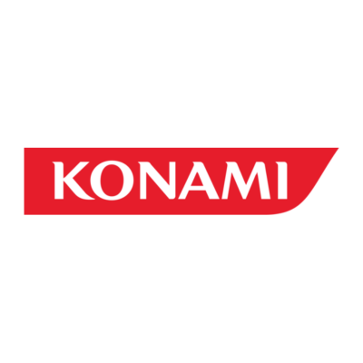 Logótipo KONAMI em branco sobre fundo vermelho