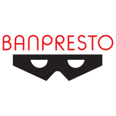 Logótipo BANPRESTO com máscara preta e texto vermelho