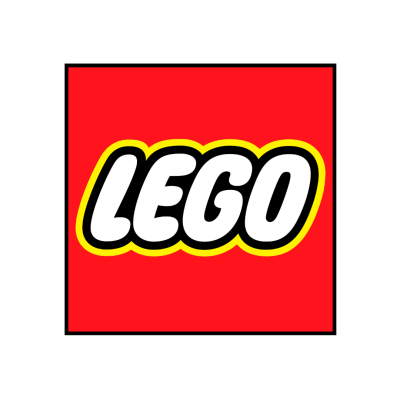 Logotipo da marca LEGO em fundo vermelho