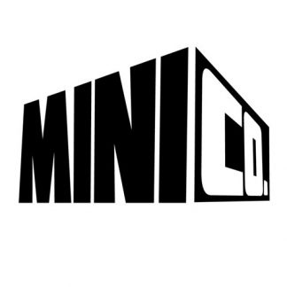 Logótipo preto e branco com texto MINI CO. em perspectiva 3D