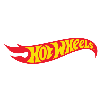 Logótipo Hot Wheels amarelo com contorno vermelho em forma de chama