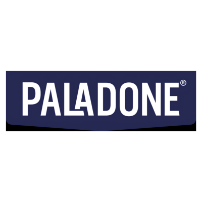 Logotipo azul escuro com texto branco PALADONE®