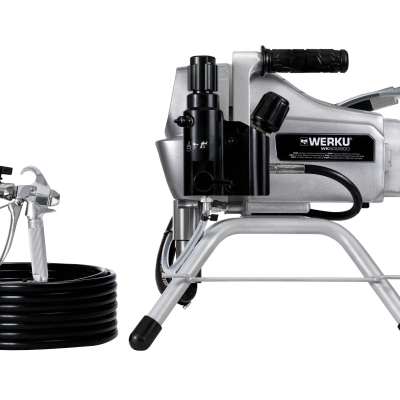 Máquina de pulverização de tinta com suporte de metal e mangueira preta