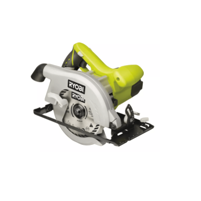 Serra circular Ryobi verde e cinzenta com lâmina metálica