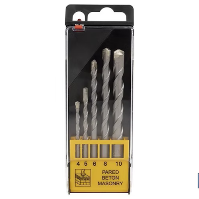 Conjunto de brocas para alvenaria em embalagem plástica com base amarela.