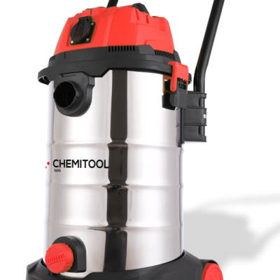 aspirador industrial CHEMITOOL em aço inoxidável com topo vermelho e preto