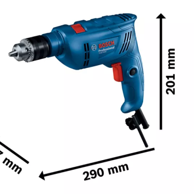Furadeira elétrica azul BOSCH Professional com dimensões