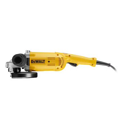 Esmeril angular amarelo da marca DeWalt com punho preto e cabo elétrico