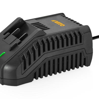 Carregador de bateria preto para ferramenta elétrica com luz indicadora verde