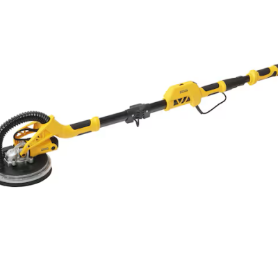 Lixadora elétrica amarela e preta com cabo longo e mangueira de aspiração.