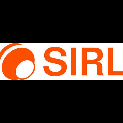 Logótipo com círculo e texto SIRL em laranja