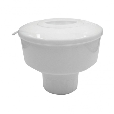 Recipiente branco de plástico com tampa e orifício central