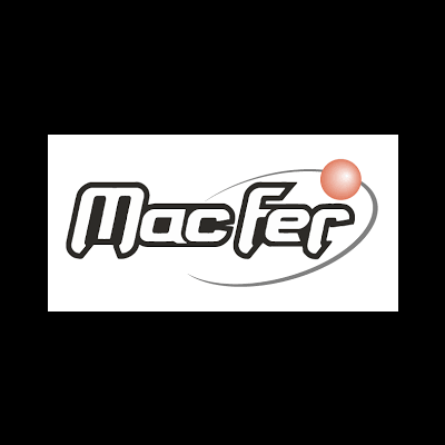 Logótipo MacFer com ponto vermelho e óvalo cinzento