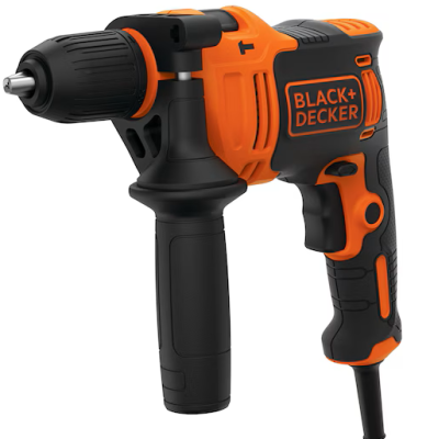 Furadeira elétrica Black+Decker preta e laranja com pega auxiliar