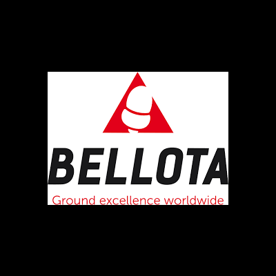 Logótipo Bellota com triângulo vermelho e texto em preto e vermelho