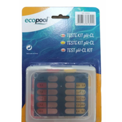 Kit de teste pH-CL da ecopool em embalagem azul e amarela