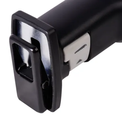 Fecho preto e prateado com mecanismo de fixação