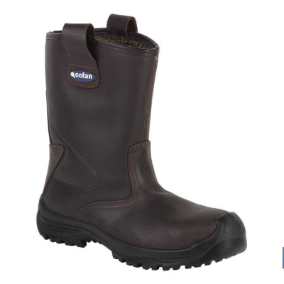 Bota de segurança castanha escura em pele com sola preta