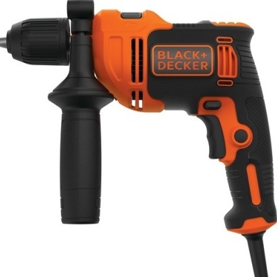 Aparafusadora elétrica Black+Decker preta e laranja com pega auxiliar
