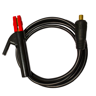 Cabo preto com garras vermelhas e conector metálico dourado