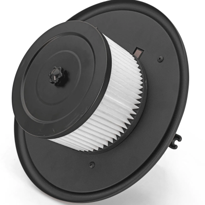 Filtro de ar redondo com núcleo branco e extremidades pretas